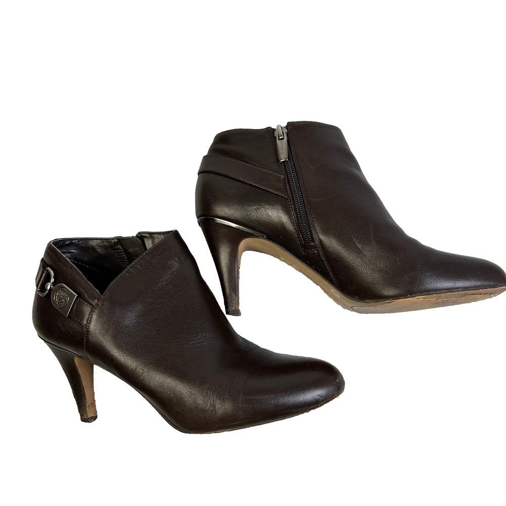 Vince Camuto Dark Brown Heeled Ankle Boots Size 8 Brown Leather Minimalist Work